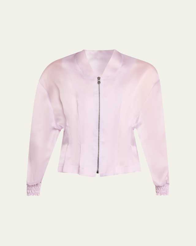 Nipped Waist Sheer Silk Bomber Jacket